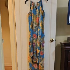 Mlle Gabrielle Teal Blue Floral Hi-low Maxi Dress